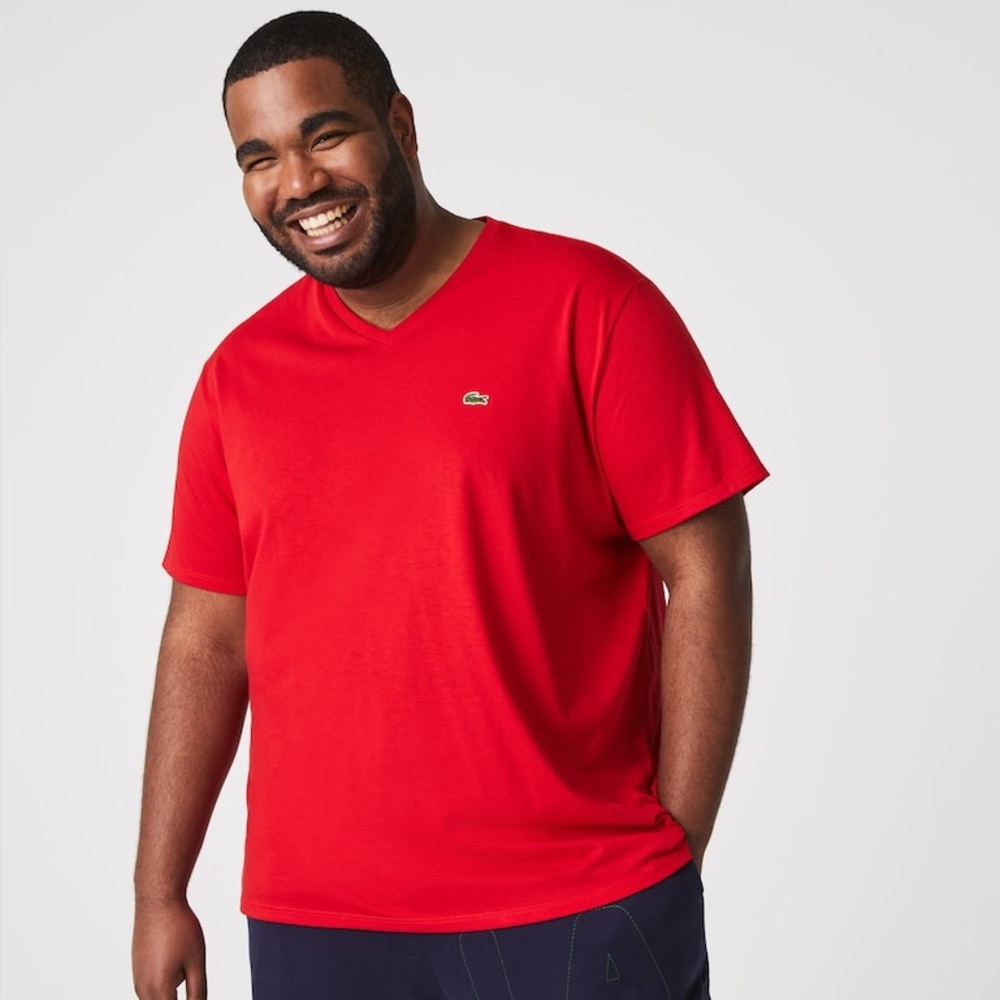 ✨BNWOT - Lacoste Men's Lightweight Pima V-Neck T-Shirt - Red - size 4XL✨